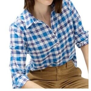 J. Crew Classic Plaid Blue Shirt Long Sleeve Top Deep Lagoon Size 14 NWT